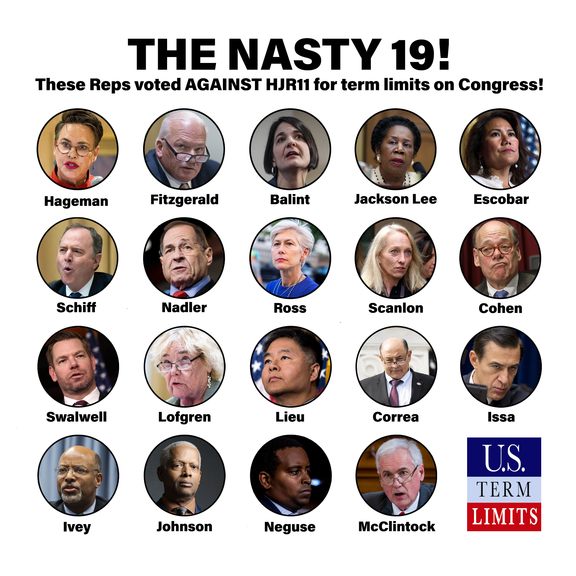Nasty 19 House Members Voted Against Term Limits On Congress On 9282023 Us Term Limits